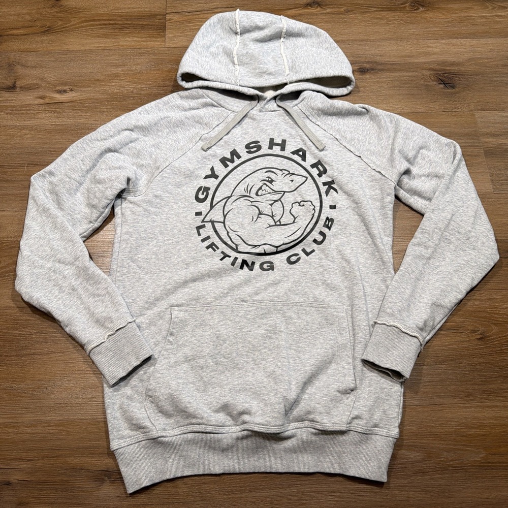 GymShark Men's SMALL Lifting Club Legacy Slim Fit Hoodie Gray Black Big Logo